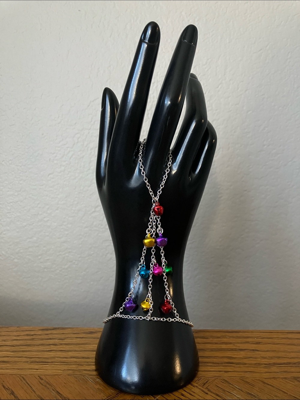 Silver Hand Chain with Multicolor Bells